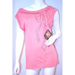 JUICY COUTURE Sugar SPARKLE Bow TOP Pink LOW BACK Cuffed Sleeves S